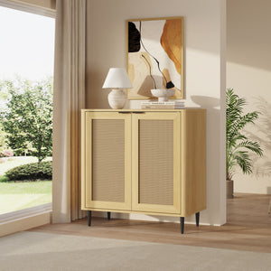 Sideboard Lukhomso 83x80x40 cm Eicheoptik/Rattanoptik [en.casa]