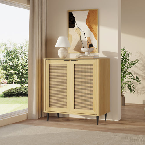 Sideboard Lukhomso 83x80x40 cm Eicheoptik/Rattanoptik [en.casa]