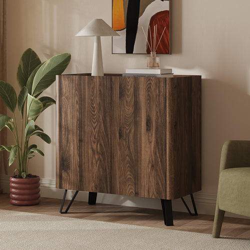 Kommode Trorlon 83x80x40 cm Walnussoptik/Travertin [en.casa]