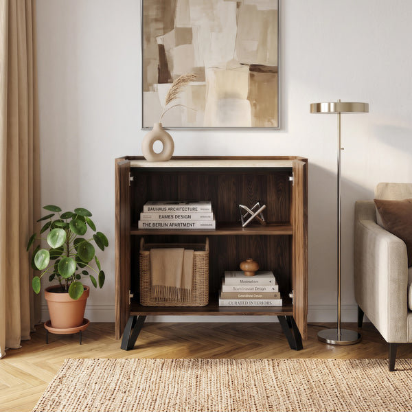 Kommode Trorlon 83x80x40 cm Walnussoptik/Travertin [en.casa]