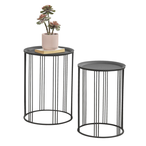 Beistelltisch Batumi 2er Set Rund Metall Schwarz en.casa