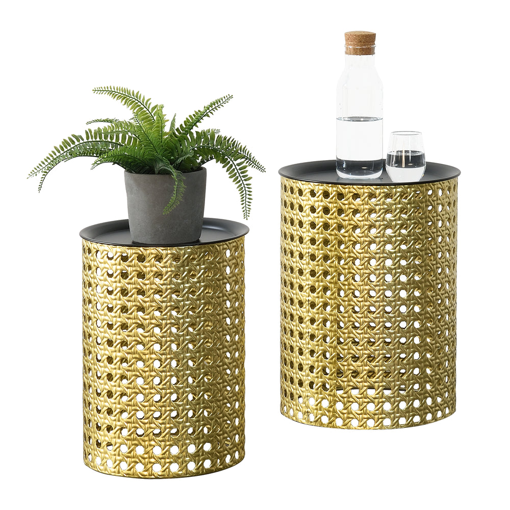 Beistelltisch Theux 2er Set Schwarz/Goldfarben en.casa